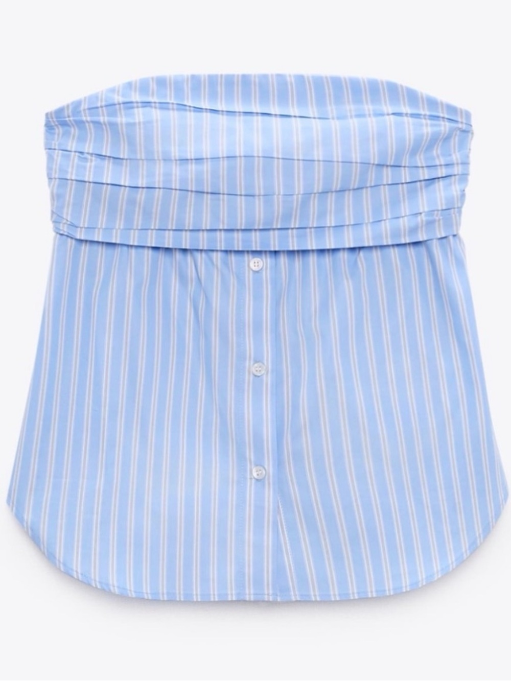 Zara Striped Strapless Button-Front Top in Light Blue